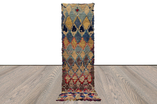 Berber Boucherouite narrow runner Rugs, 3x10 Moroccan Vintage colorful Rug.