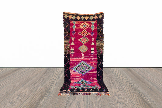 4x9 tribal Berber Moroccan Boucherouite colorful area Rug.
