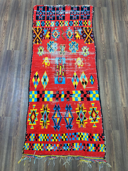 Moroccan runner Rug, 3x8 Berber vintage woven Rug.