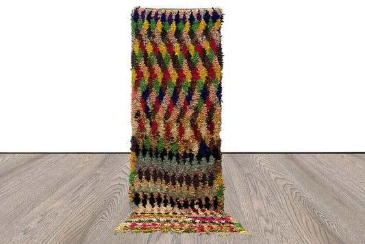 Tapis long de couloir berbère marocain Boucherouite 3x10 coloré.