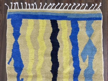 Moroccan Abstract Area Rug, 6x4 Soft Wool Colorful Rug.