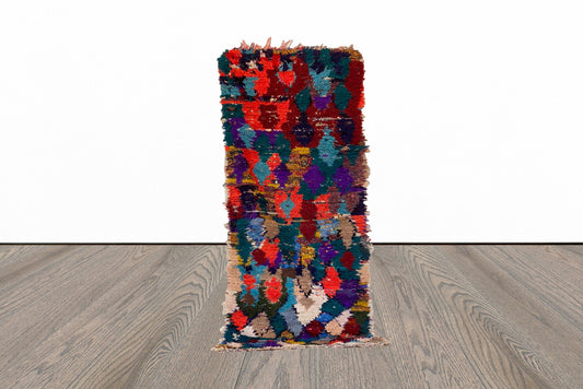 Moroccan Vintage Small Rug, 2x6 Colorful Shag Berber narrow runner Rug.