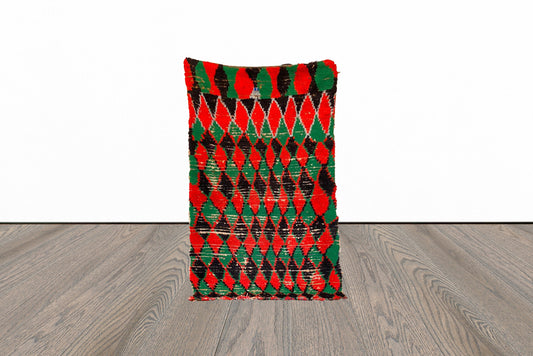 4x6 Vintage Colorful Moroccan Diamond area Rug.