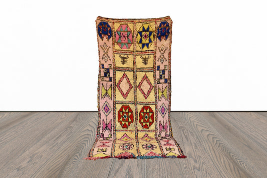 Vintage Moroccan Boucherouite runner Rug 4x9.