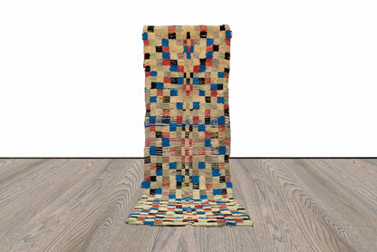 10x3 Feet Colorful checkered Vintage Runner Rug.