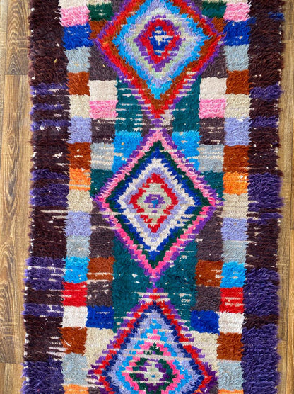 Colorful Moroccan Narrow runner Rug, Berber Handwoven Shag Rug 3x8.