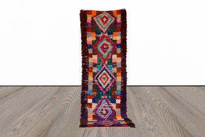Colorful Moroccan Narrow runner Rug, Berber Handwoven Shag Rug 3x8.