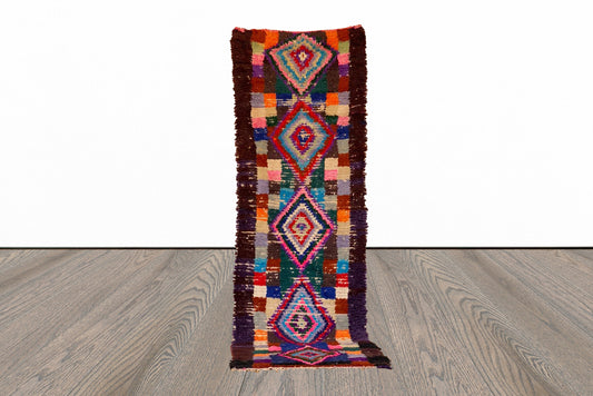 Colorful Moroccan Narrow runner Rug, Berber Handwoven Shag Rug 3x8.