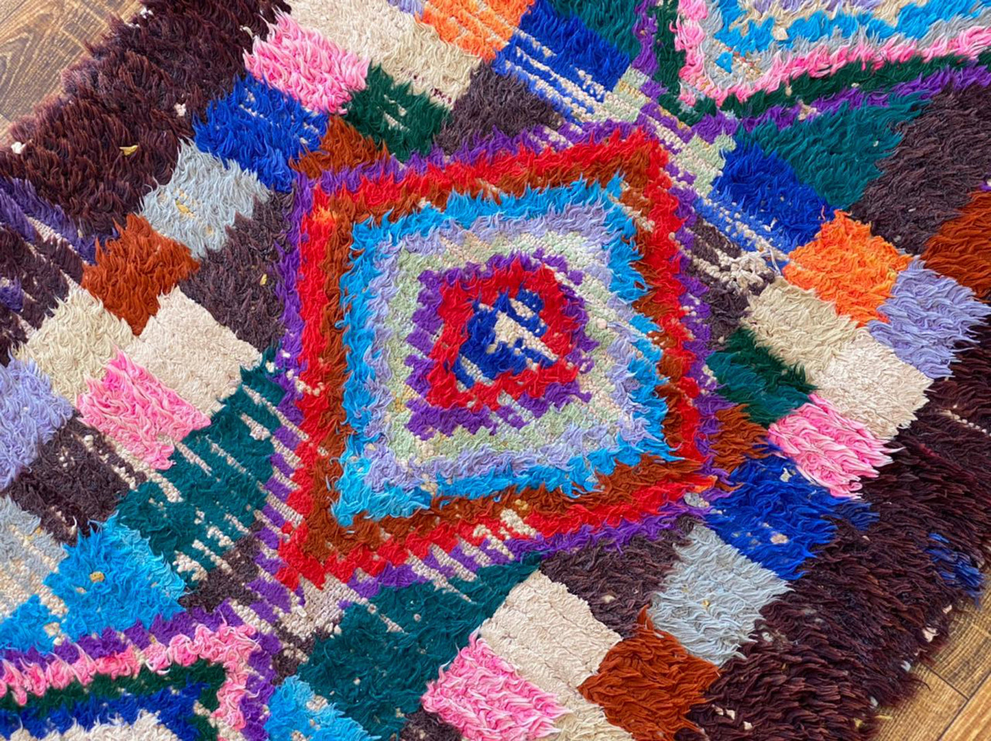 Colorful Moroccan Narrow runner Rug, Berber Handwoven Shag Rug 3x8.