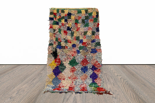 4x7 Feet Vintage Boucherouite Colorful Moroccan Rug.