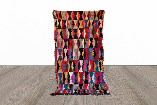 4x7 Colorful Moroccan Vintage Rug. Large Old Rare area Rug.