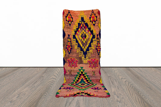 Tapis marocain vintage long 3x11. Tapis berbère coloré.