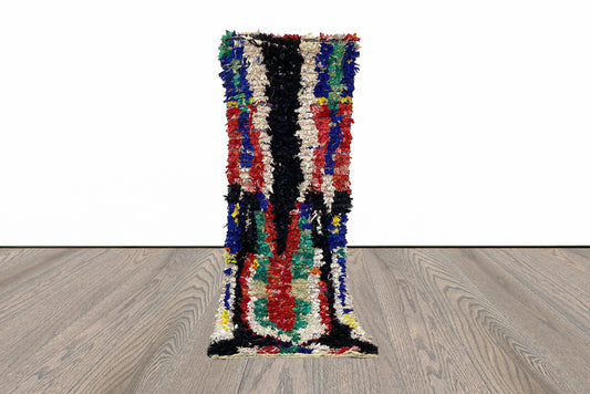 9x3 Feet Colorful Boucherouite Moroccan Rug Runner.