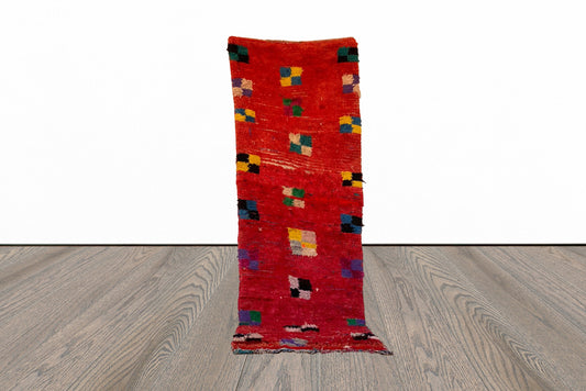 Long Red Vintage Handwoven runner Rug, 3x10 Moroccan runners Rug.