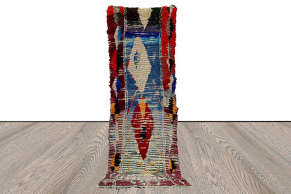 3x9 Berber Vintage Handwoven long runner Rug, Moroccan Old Rug.