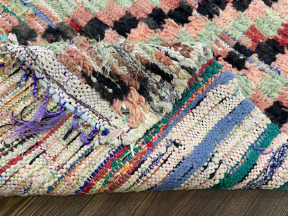 Narrow Checkered Berber runner Rug, 3x8 Morrocan Faded checkerboard narrow runner Rug.