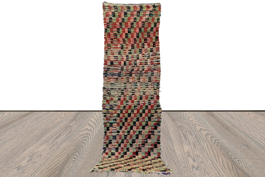 Narrow Checkered Berber runner Rug, 3x8 Morrocan Faded checkerboard narrow runner Rug.