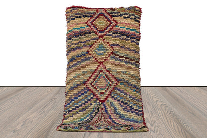 6x3 Colorful Boucherouite Moroccan Rug. Woven Tribal Berber narrow Shag runner Rug.