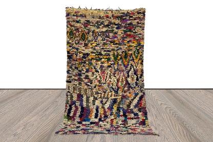 Vintage shag area rug, 5x8 Moroccan large Boucherouite Rug.
