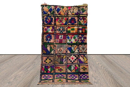 Morrocan Small vintage Grid Rug 3x6, Berber colorful area Rug.