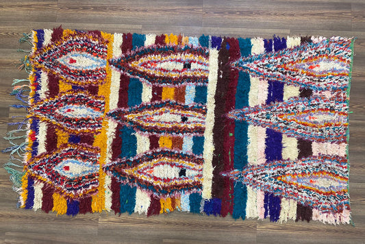 4x7 Berber Vintage Carpet. Moroccan shag Rugs.