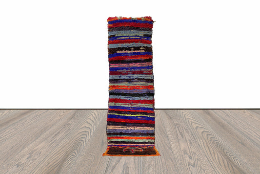 8x2 Striped Colorful Moroccan Runner Rug.