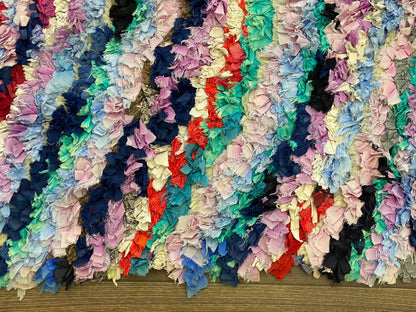 3x7 Chevron Boucherouite colorful narrow runner Rugs, Moroccan vintage Rug.