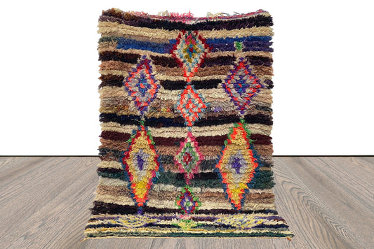 4x7 Berber Vintage Moroccan shag striped area Rugs.