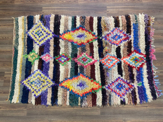 4x7 Berber Vintage Moroccan shag striped area Rugs.