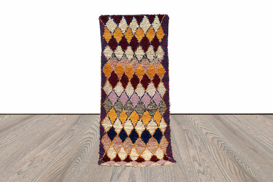 7x3 Colorful Vintage Diamond Moroccan Runner Rug.
