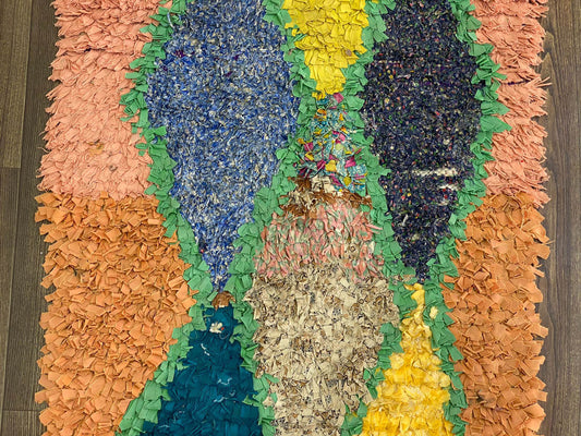Tapis de couloir berbère à losanges Boucherouite 3x7 pieds.
