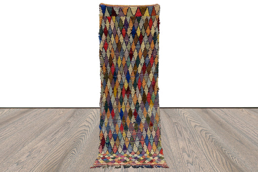 Morrocan narrow Rugs, 2x8 Vintage Diamond Colorful Runner Rug.