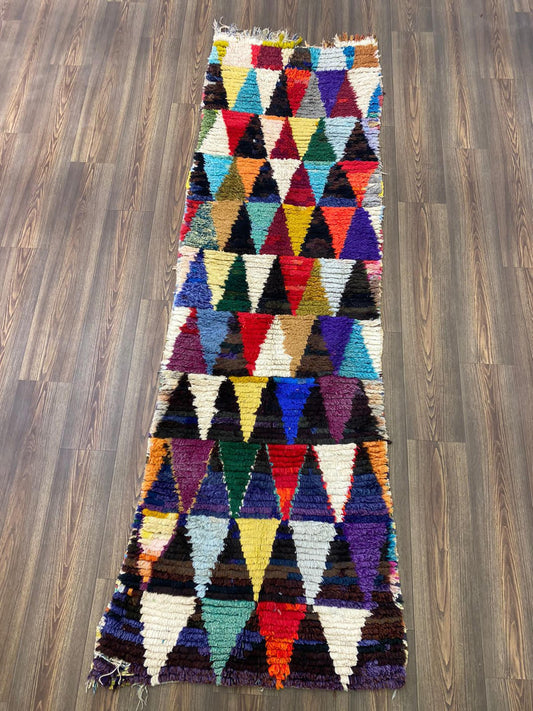 Tapis marocains tissés 3x9, tapis de couloir à losanges de couleur vintage.