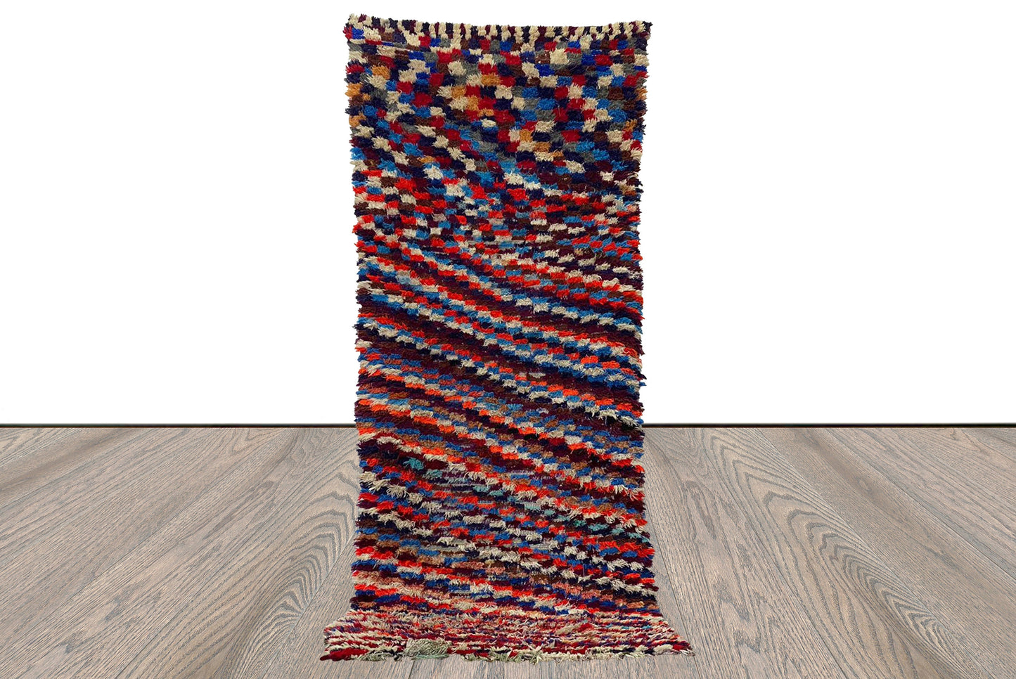 8x3 Berber Checkered Moroccan Vintage colorful runner Rug.