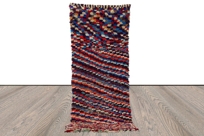 8x3 Berber Checkered Moroccan Vintage colorful runner Rug.