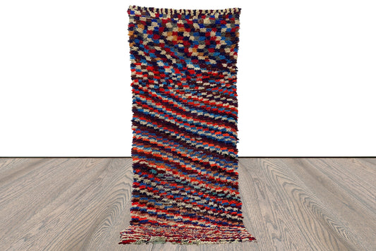 8x3 Berber Checkered Moroccan Vintage colorful runner Rug.