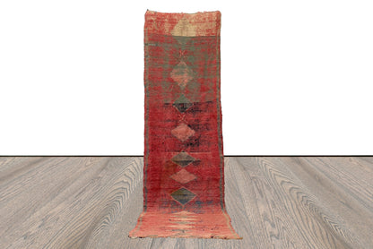 3x10 Moroccan narrow runner Rug, Bohemian Home décor Faded Red Rug.