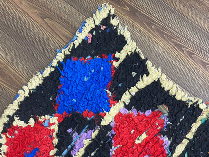 3x9 Colorful Diamond Boucherouite Runner Rug.