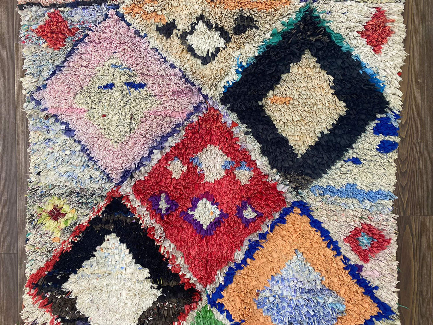 3x9 Diamond Colorful Boucherouite Runner Rug.