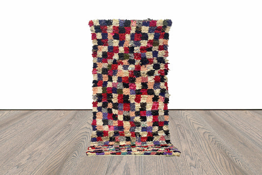 8x4 Checker Boucherouite Moroccan Rug.