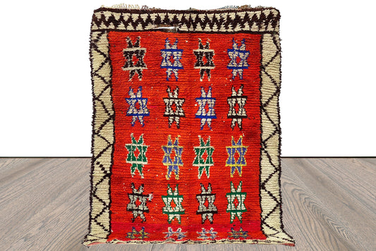 Berber Moroccan Handwoven red large Rugs, 4x7 Vintage area Rug.