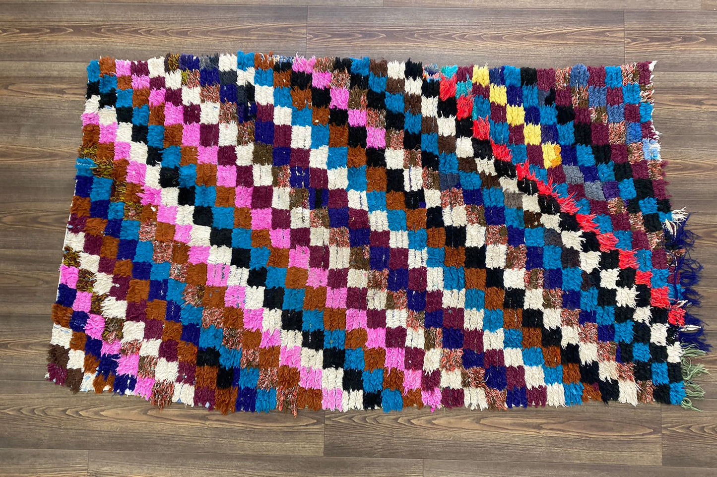 3x6 Vintage Checkered Moroccan Runner Rug.