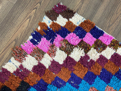 3x6 Vintage Checkered Moroccan Runner Rug.