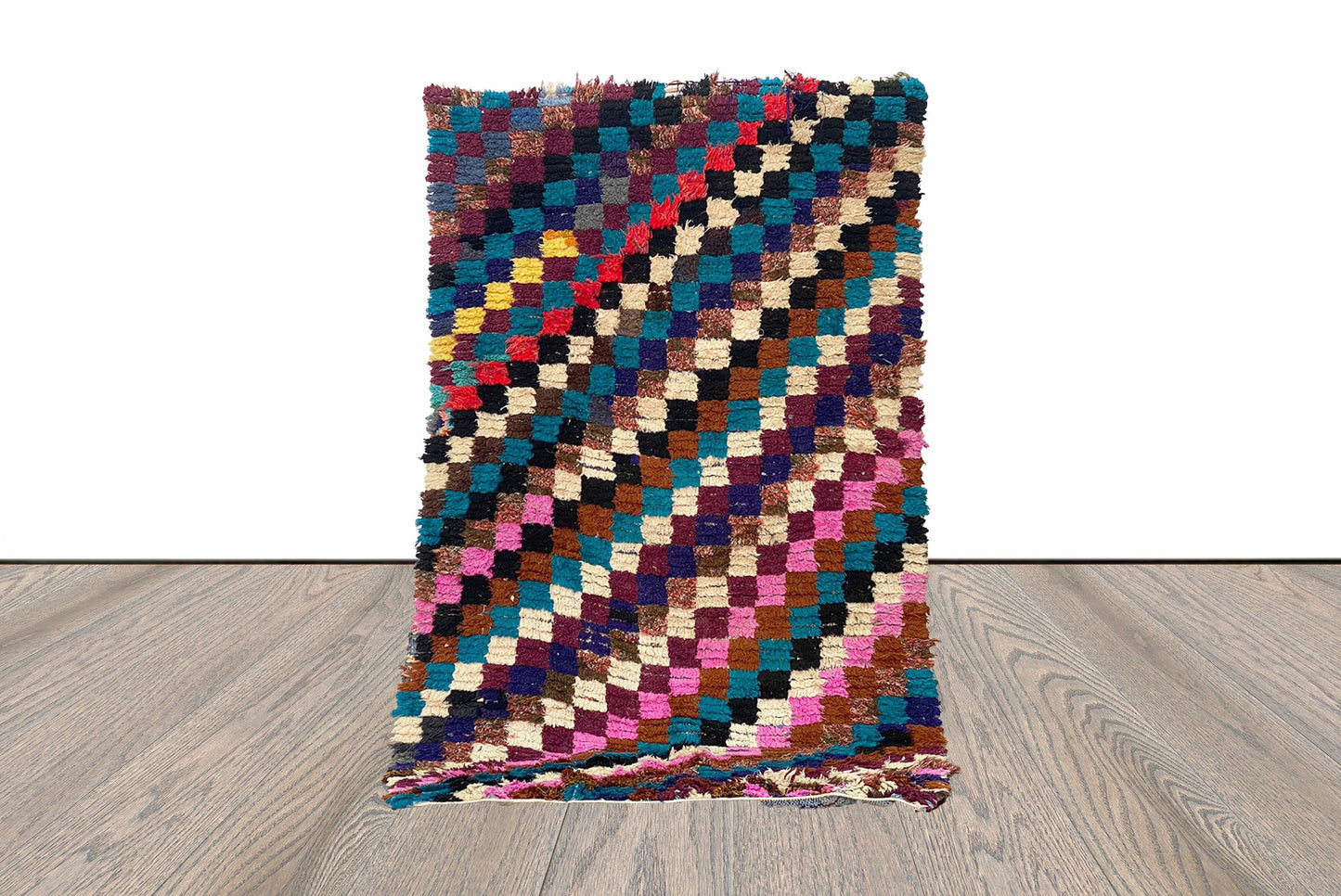3x6 Vintage Checkered Moroccan Runner Rug.