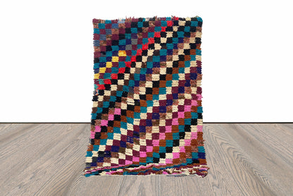 3x6 Vintage Checkered Moroccan Runner Rug.