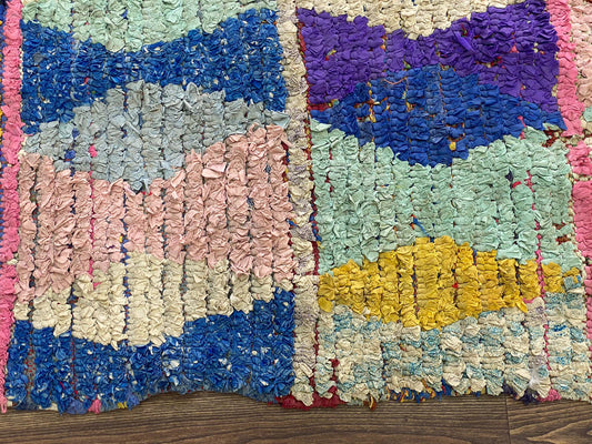 Tapis de couloir vintage Boucherouite coloré 3x7.
