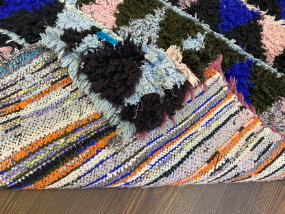 3x4 Moroccan colorful diamond Rug, Berber vintage small narrow runner Rug.