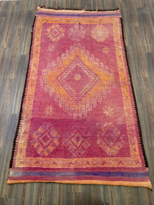 5x10 Faded purple and yellow Extra Large Vintage area Rug, Berber Tribal Moroccan Boujaad area Rug.