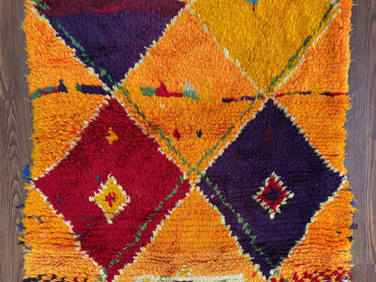 4x3 Vintage Moroccan Diamond Runner Rug.
