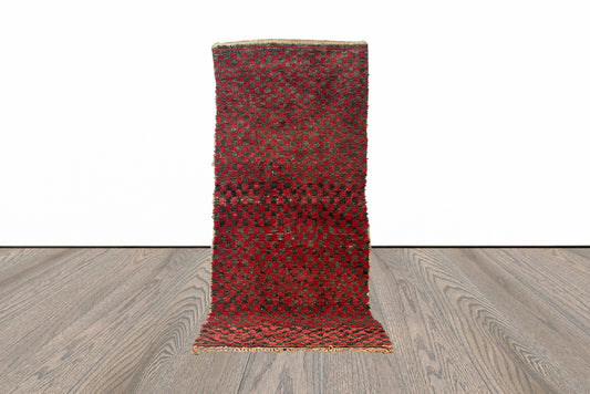 4x9 Feet Red and Black Vintage Runner Rug.